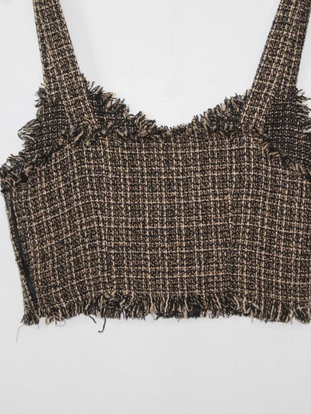 Mare Mare women's tweed crop top size S brown v neck raw hem sleeveless layering - Picture 10 of 10